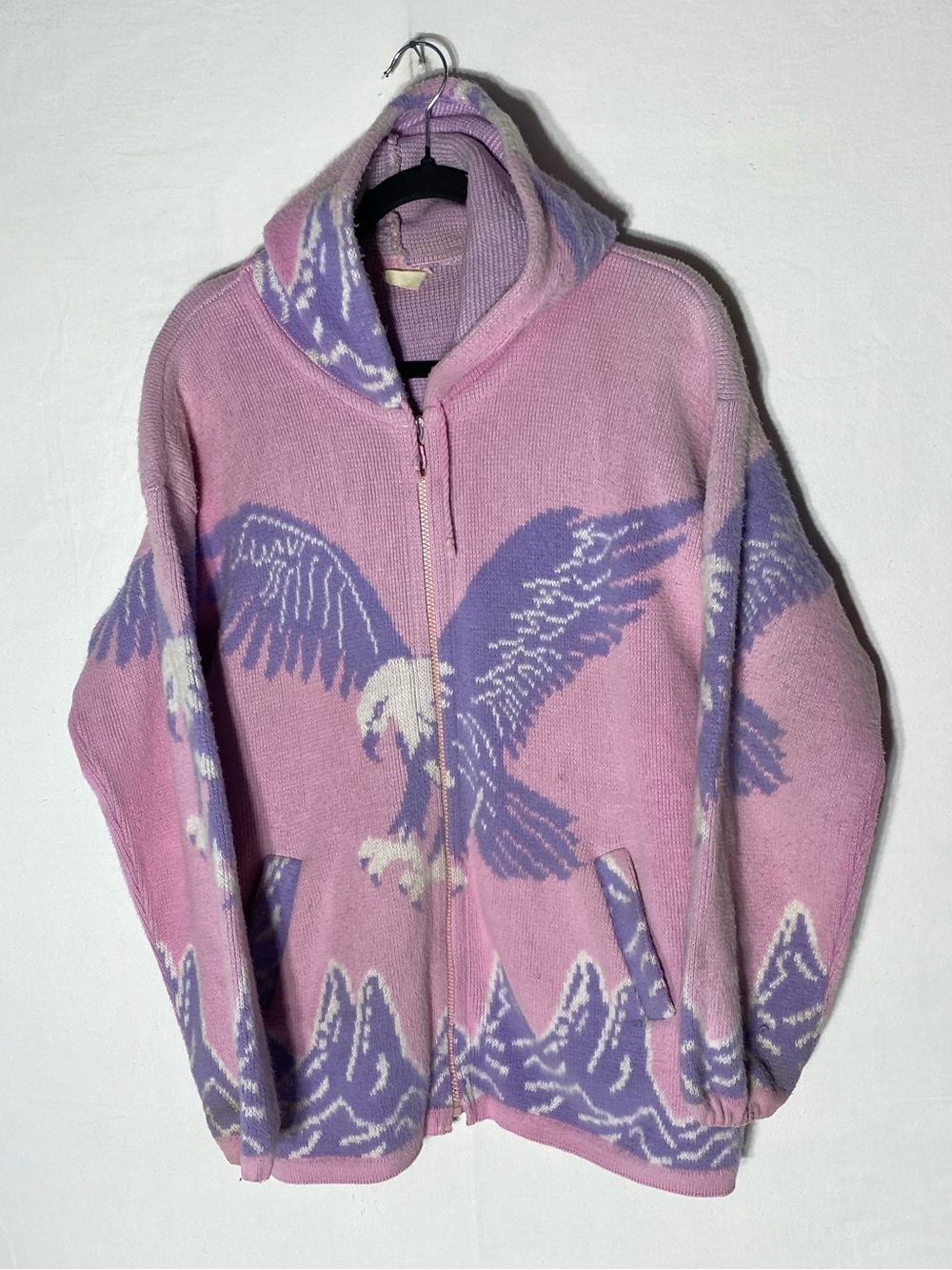 Vintage 90s Pink Eagle Mountain Knit Zip Hoodie Cardigan L Pastel Grunge